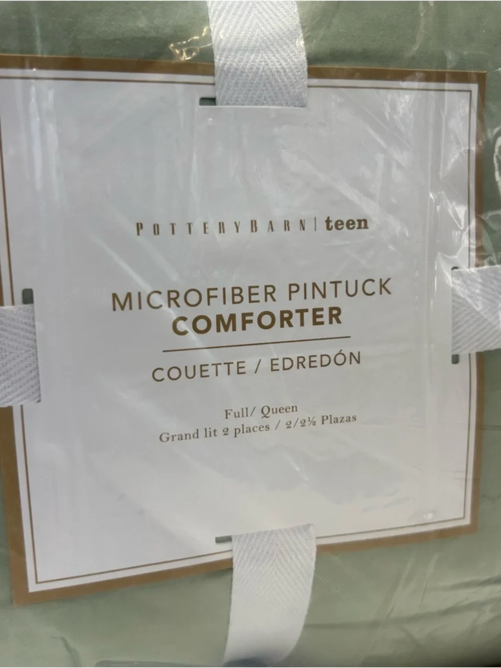 Pottery Barn Microfiber Pintuck Comforter Sage Green Full / Queen Bedding NWT